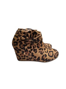 Lov Mark Animal Print Bow Wedge Ankle Booties 7